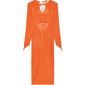 House of Sunny Orange Capture Tie Front Cut-Out Cotton Knitted Midi Dress size 8